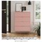 A small dresser for a bedroom, living room, closet, or hallway that is pink diamond in color. Tall storage dresser chest cabinet organizer unit with metal legs.